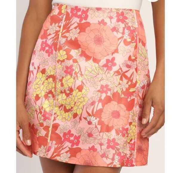 LULU's‎ Women's  Jacquard  Lined Mini Skirt Party Floral Print Size XL - Picture 1 of 4